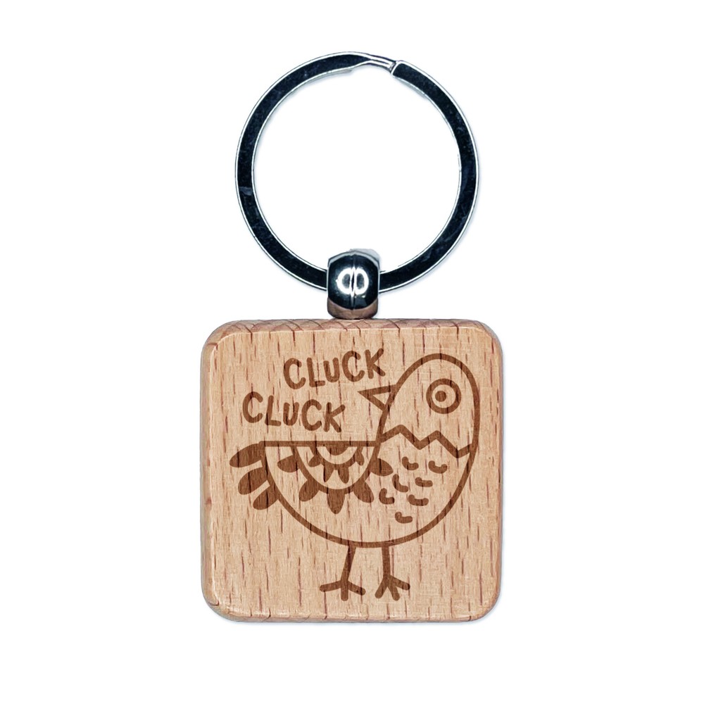 Silly Chicken Doodle Cluck Wooden Keychain Tag Charm  