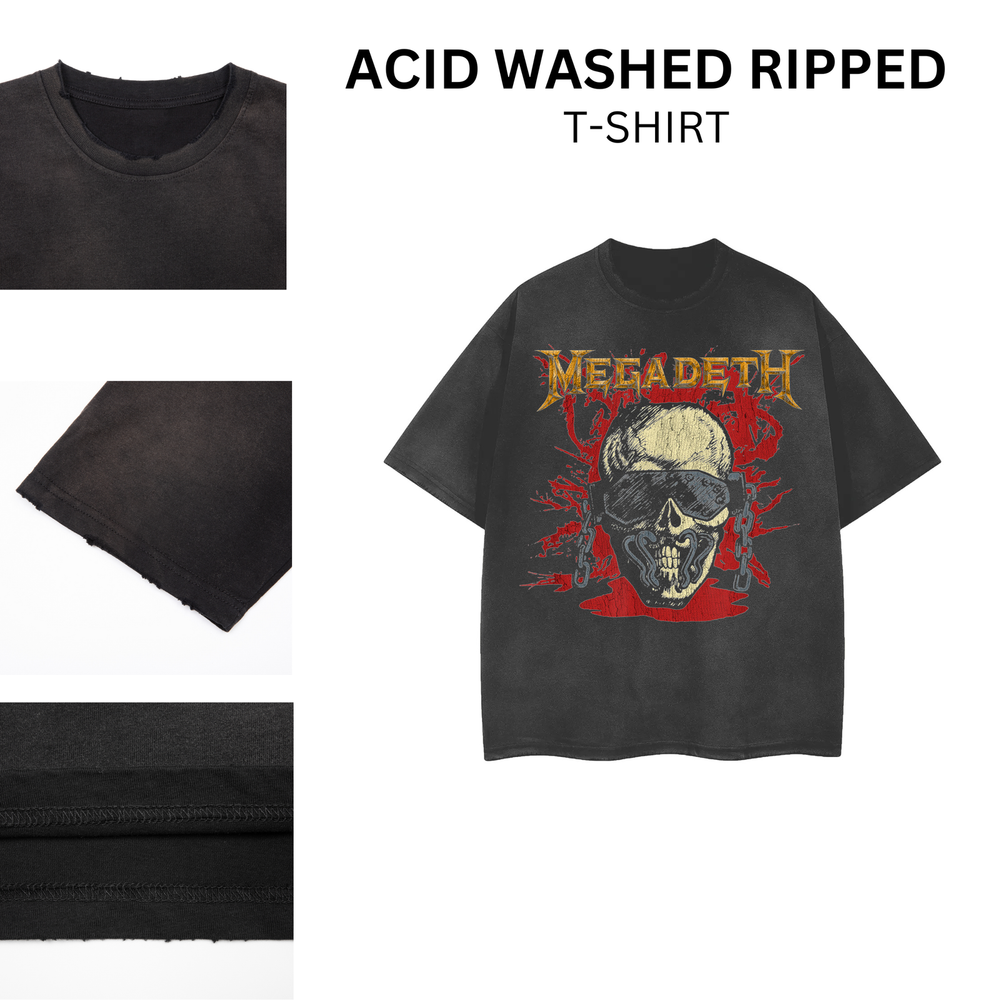 Vintage Acid Washed Ripped Rock Band T-Shirt - Distressed Unisex Tee 102278-image