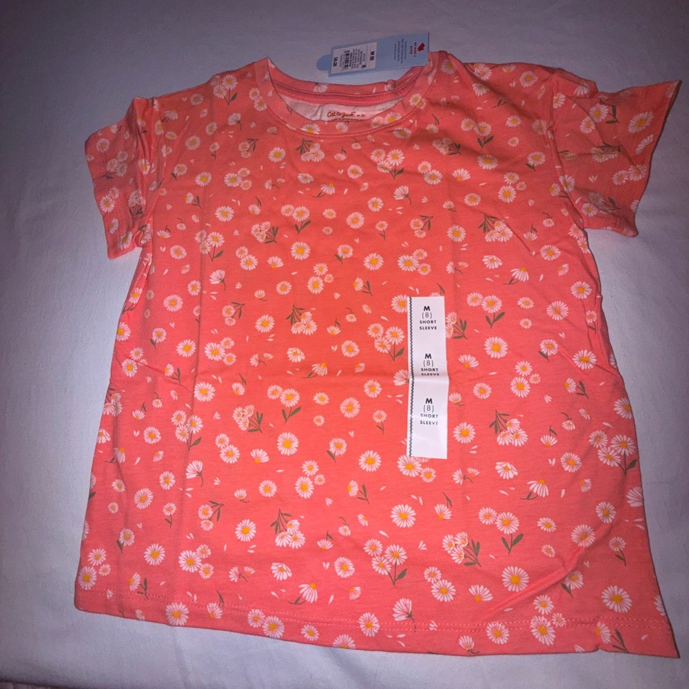 Cat & Jack T-Shirt Kids Size M (8) Pink New Floral Daisy Short Sleeve Crewneck