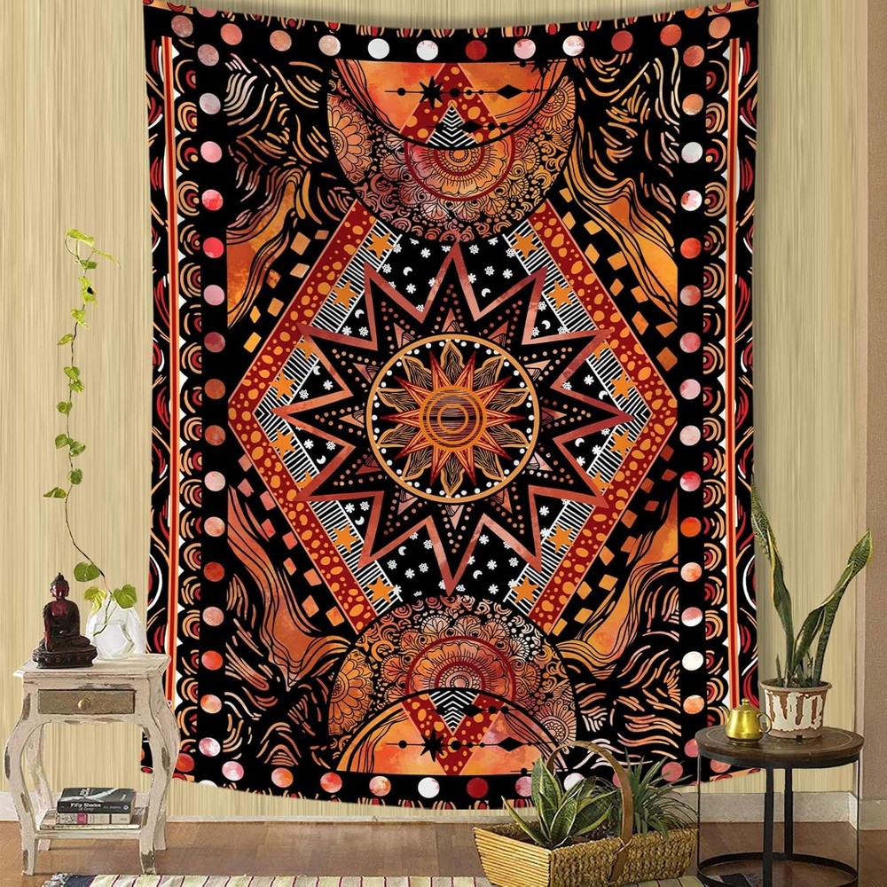 Orange Sun & Moon Tapestry Wall Hanging Indie Hippie Mandala Cool Wall