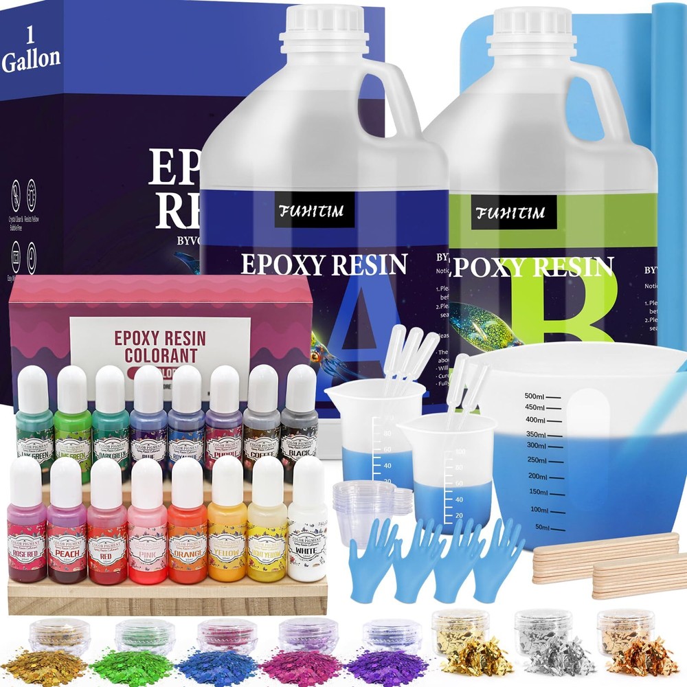 1 Gallon Clear Epoxy Resin Kit with 16 Pigments for Crafts Jewelry Making