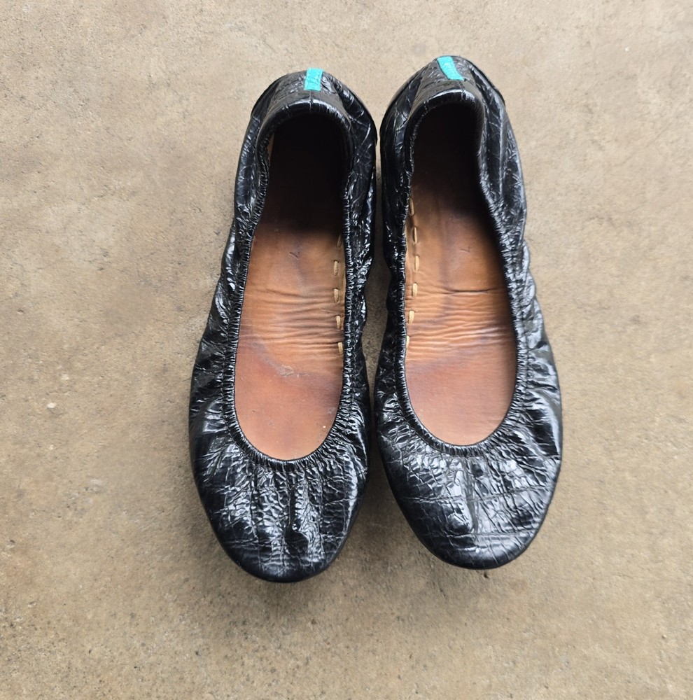 Tieks By Gavrieli Black Obsidian Croc Patent Leather Ballet Flats Women's Size 7