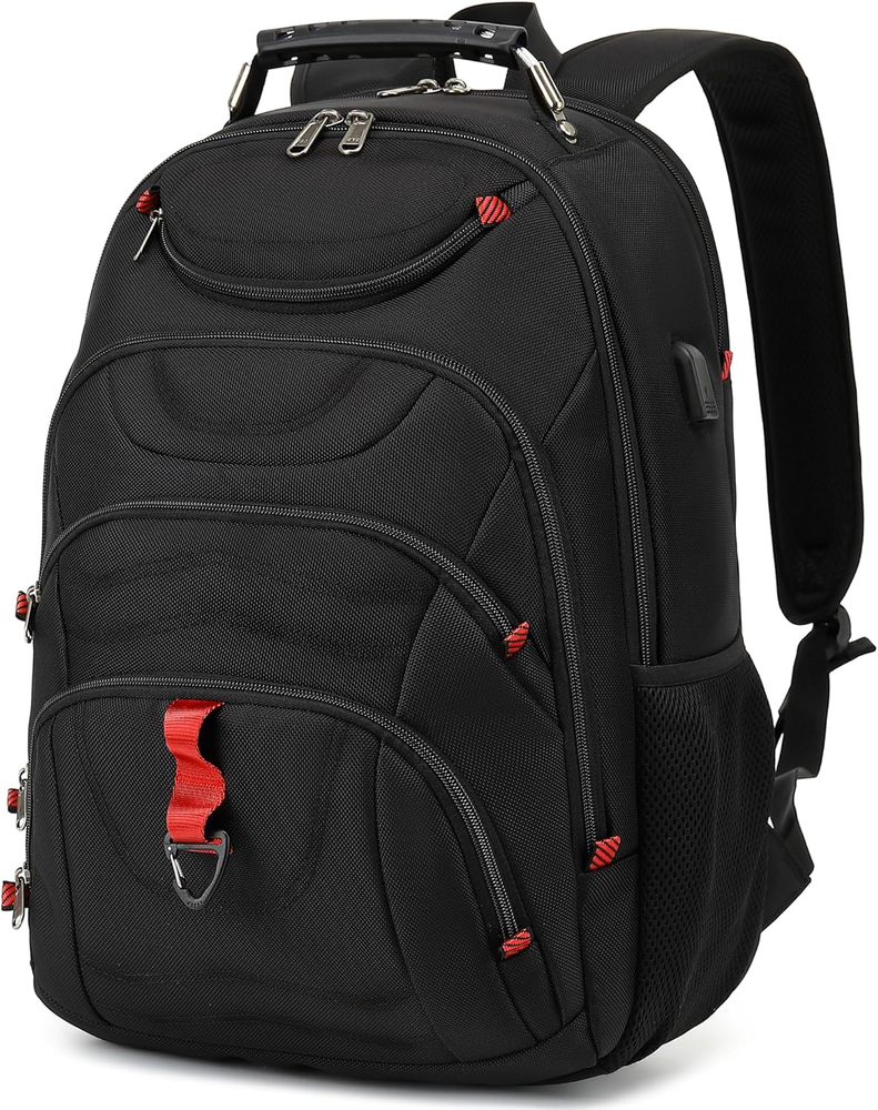 17.3 Inch Waterproof Anti-Theft Laptop Backpack with USB Charging Port for Men in Black