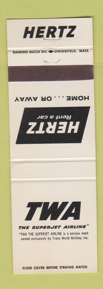 Matchbook Cover - TWA Airlines Hertz Car Rentals