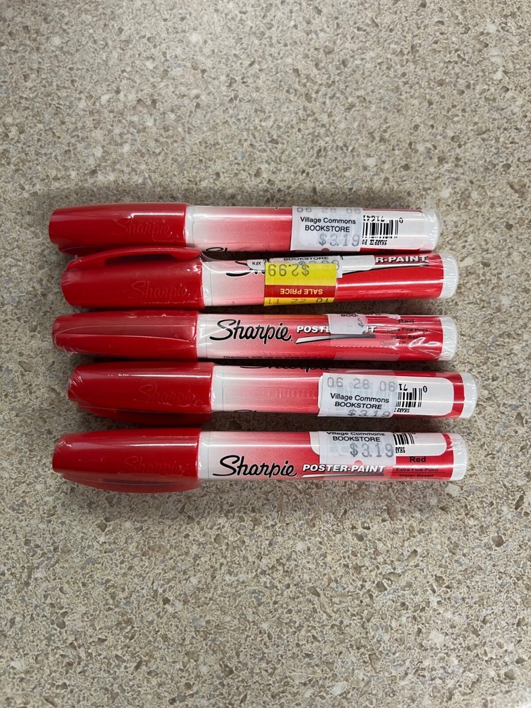 Lot of 5 Sharpie Water-Based Poster Paint Markers Extra Fine Point Red New