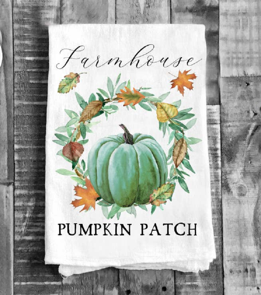Farmhouse Pumpkin Patch Wreath Fall Kitchen Towel Made in USA