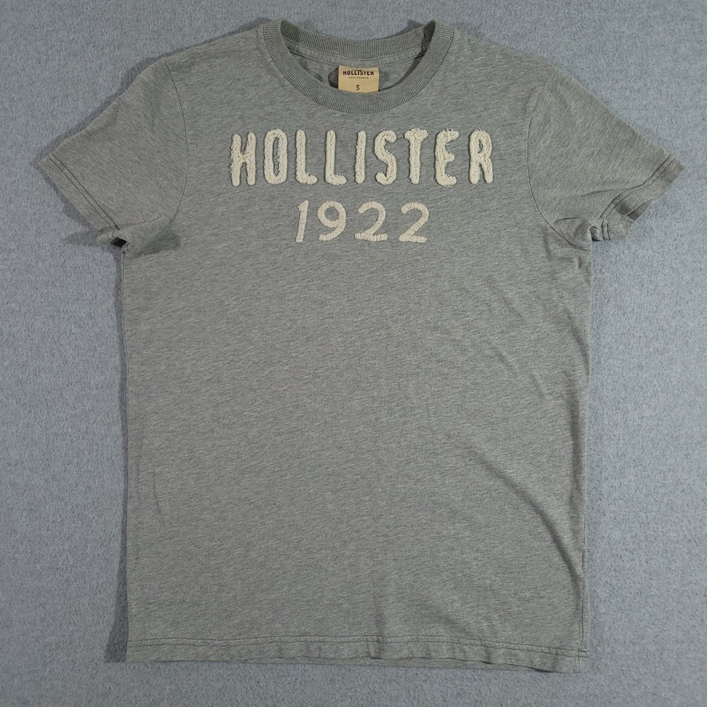 Vintage Hollister Y2K T Shirt Men's S Gray Muscle Fit Spellout Logo Preppy Surf