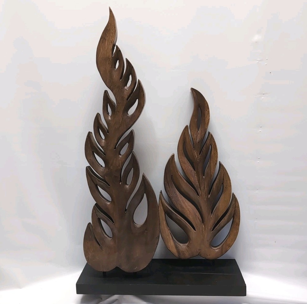 Mid Century Art Deco Wooden Leaf Sculpture Natural Home Decor