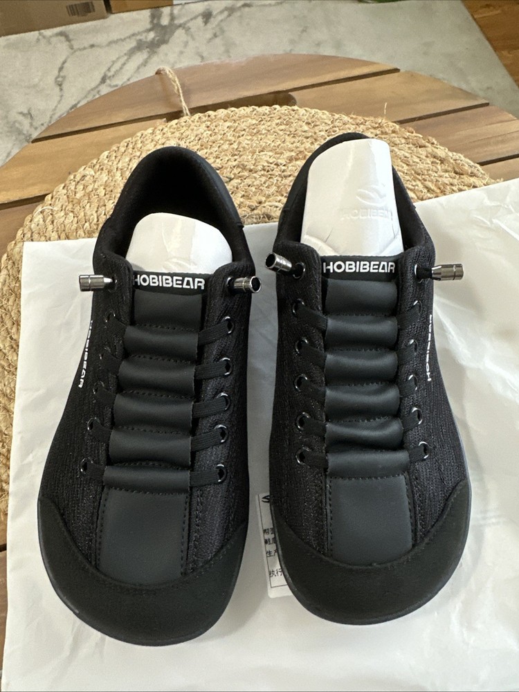 Hobibear Barefoot Shoes Minimalist Artificial Leather Sneakers Size 38 Black