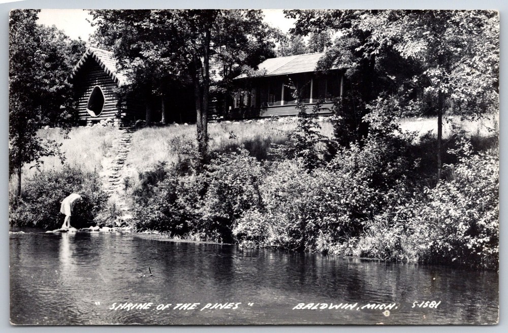 RPPC~Shrine of the Pines Lodge Waterfront~Baldwin Michigan~Real Photo Postcard