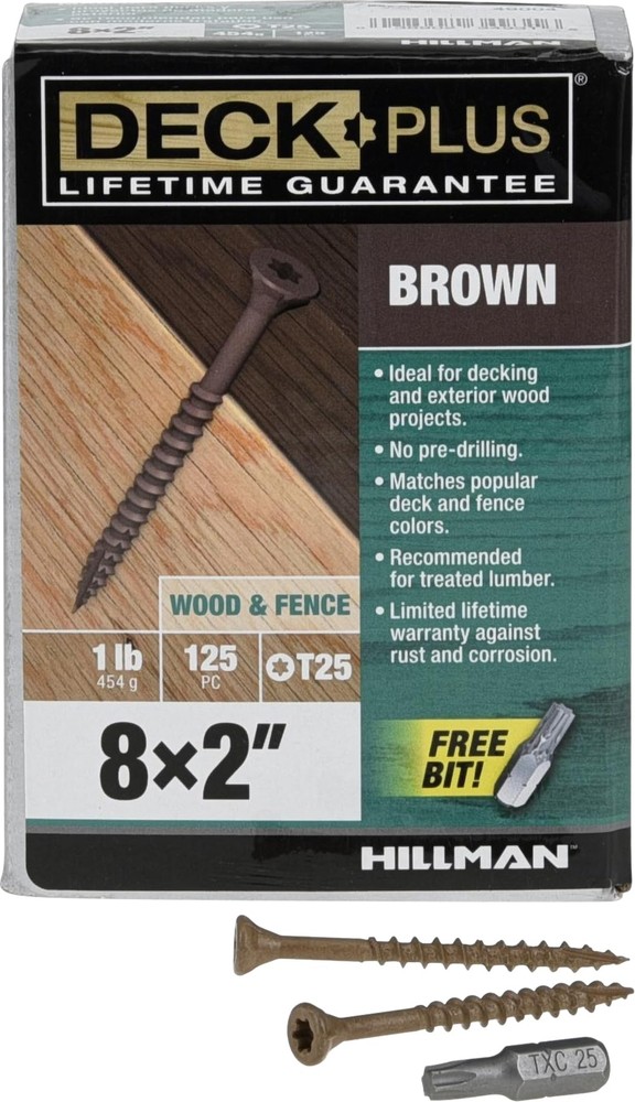 Deck Plus Brown 49004 Exterior Wood Screws 8x2 Coarse Thread 125pcs