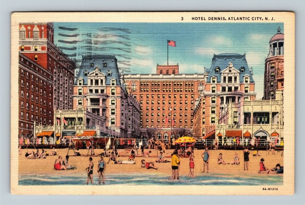 Atlantic City NJ-New Jersey, Hotel Dennis, Relaxing Beach  Vintage Postcard