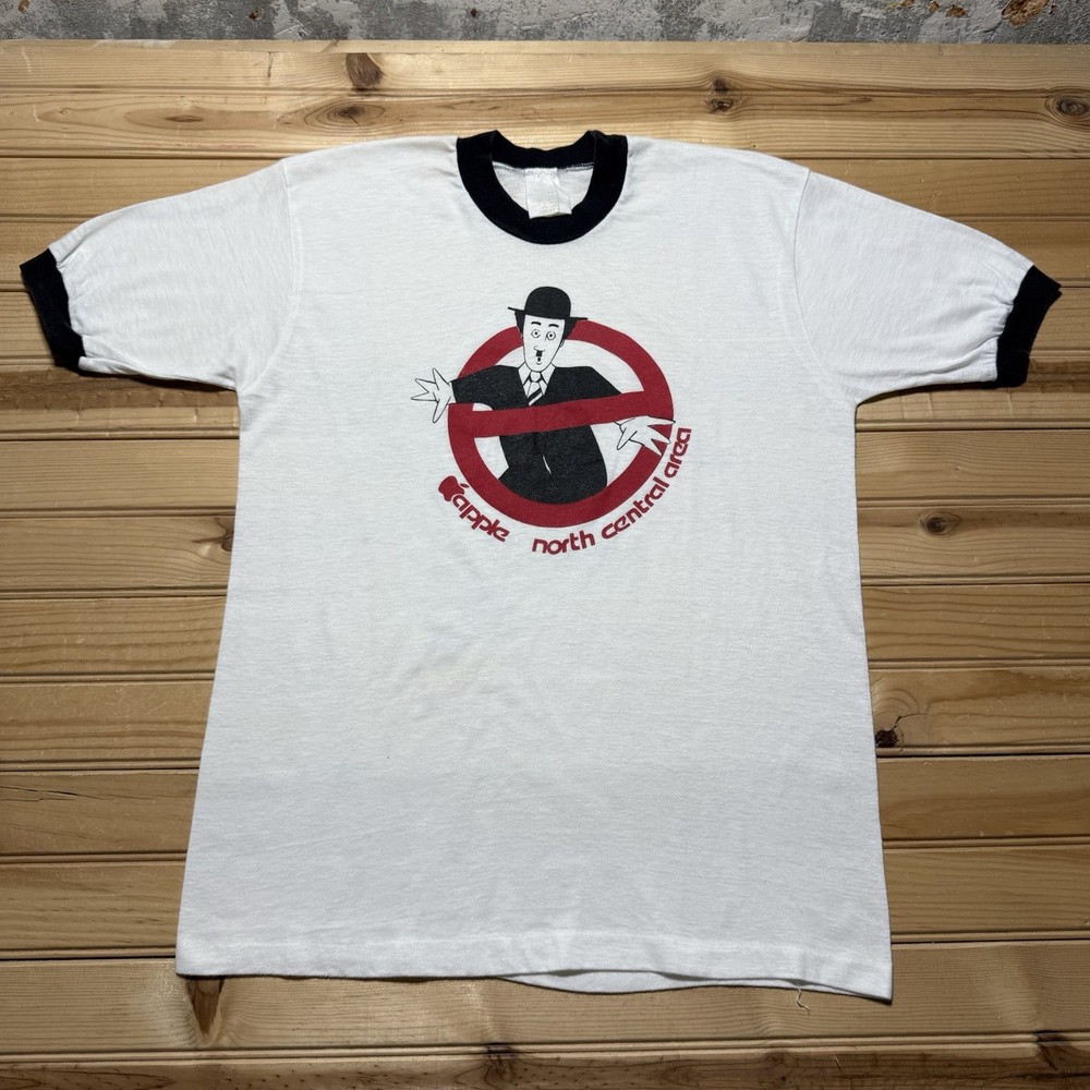 Vintage Charlie Chaplin 80s Apple North Central Area Ringer T Shirt Men’s Size L