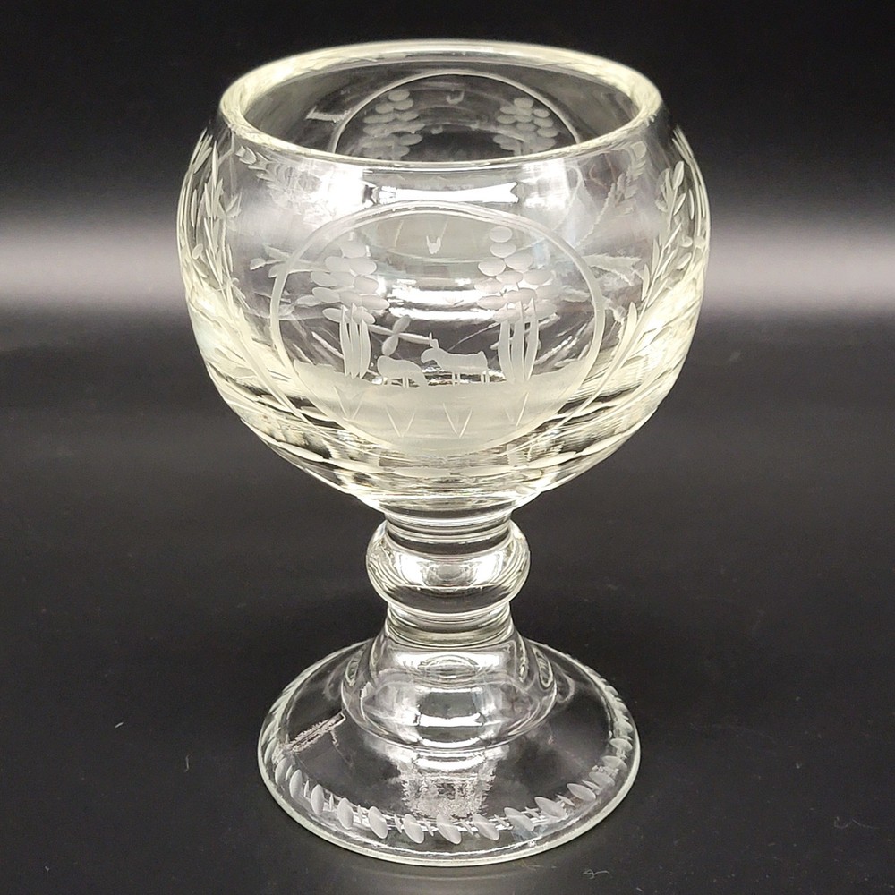 Vtg Large Victorian Style Etched Rummer Glass Heavy Goblet 7.25