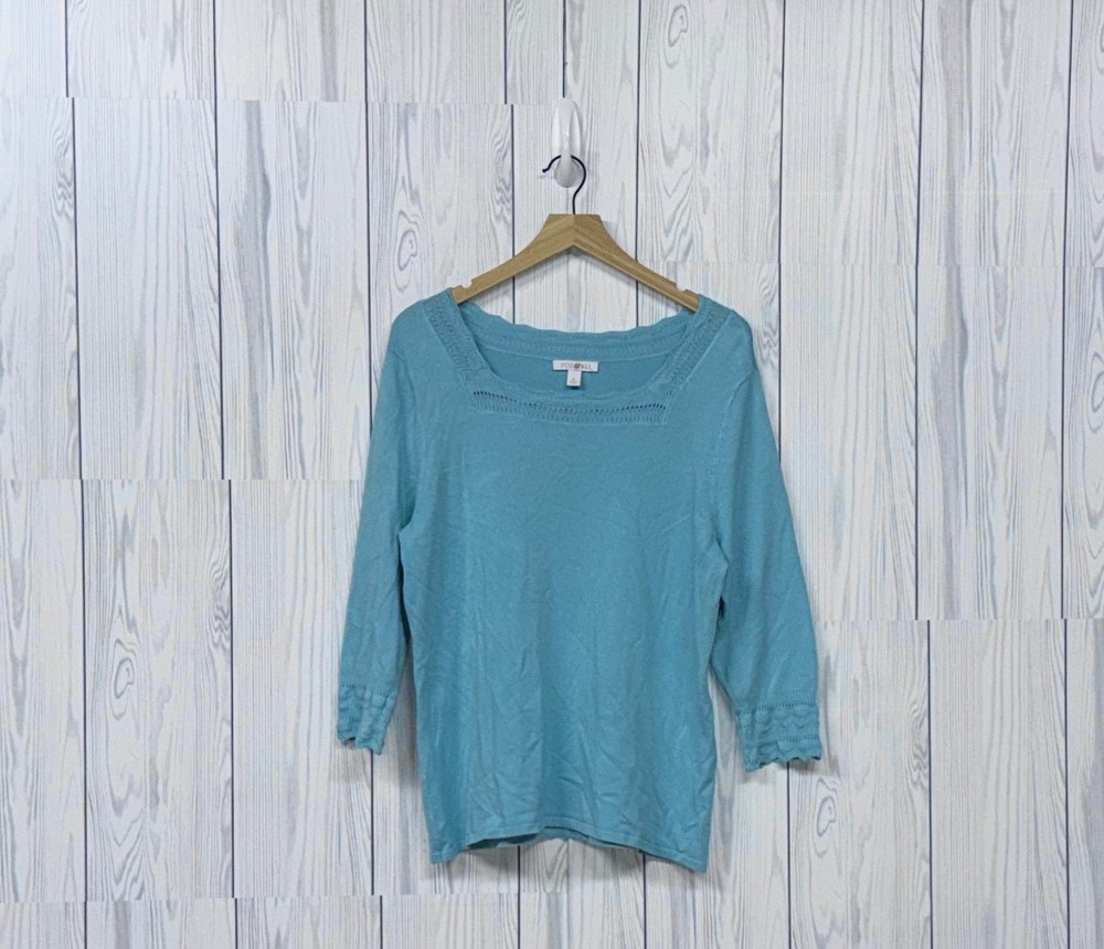 Roz & Ali top womens size extra large long sleeve blouse solid blue