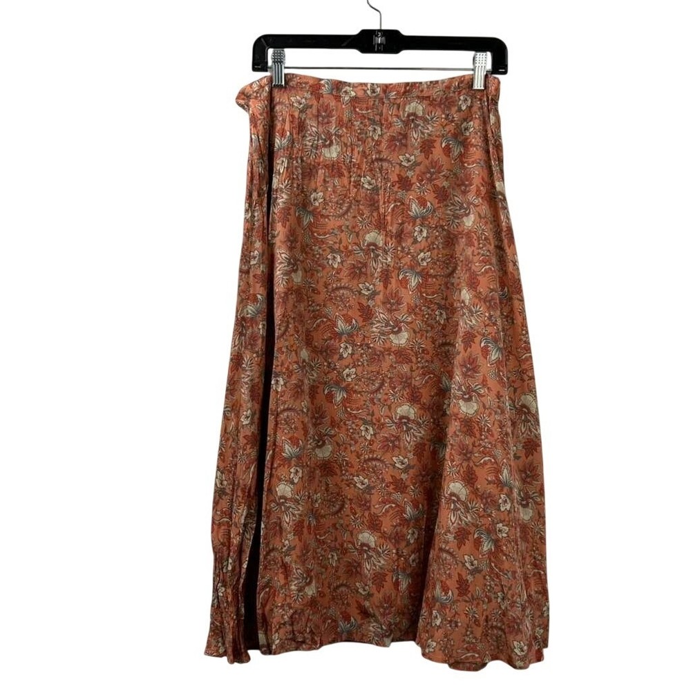 Garnet Hill Skirt Women's Size 14 Floral Bohemian Midi 100% Silk Rust Orange
