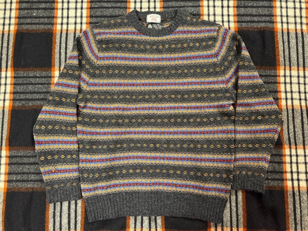 Vintage 80s IZOD 100% Wool Sweater Pullover Size XL Grandpa Style Pattern Gray