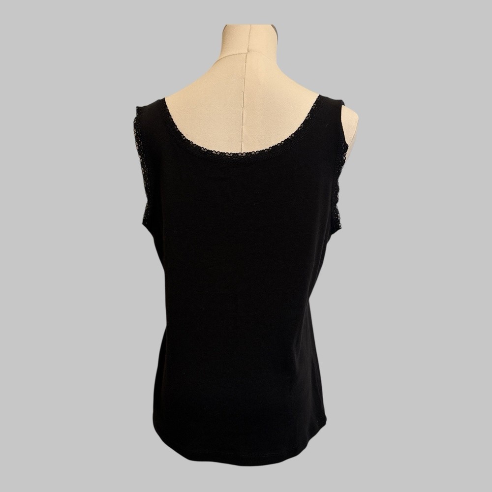 Y2K Black Lace Trim Cami Tank Top Vintage Coquette Minimalist 90's Balletcore L