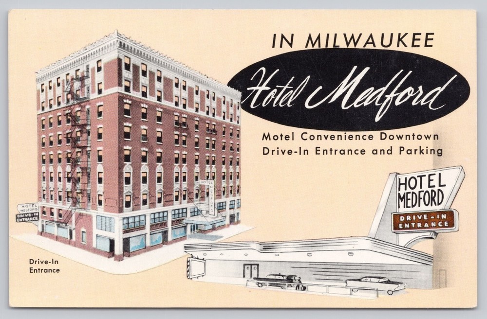 Milwaukee Wisconsin, Hotel Medford, Advertising, Vintage Postcard