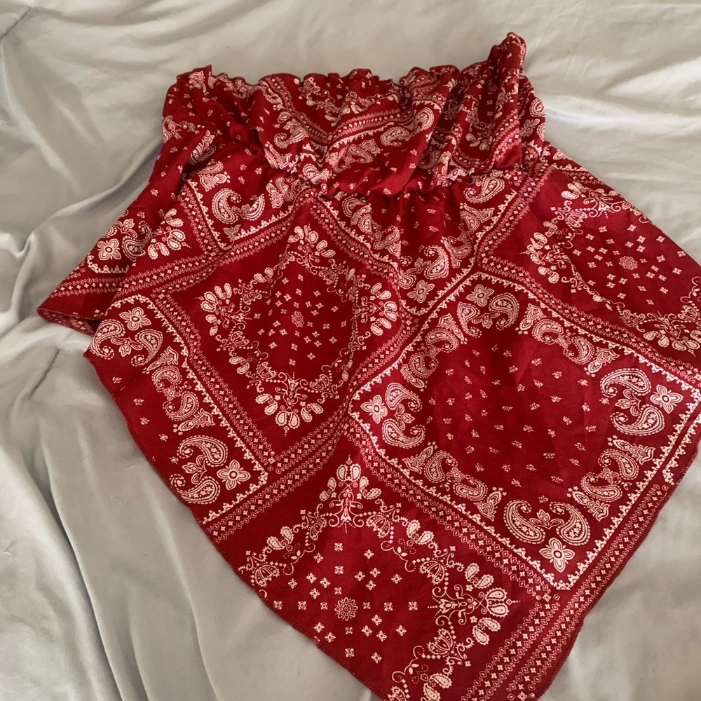 Red Bandana Print Strapless Tube Top 2XL Beach Summer Lightweight