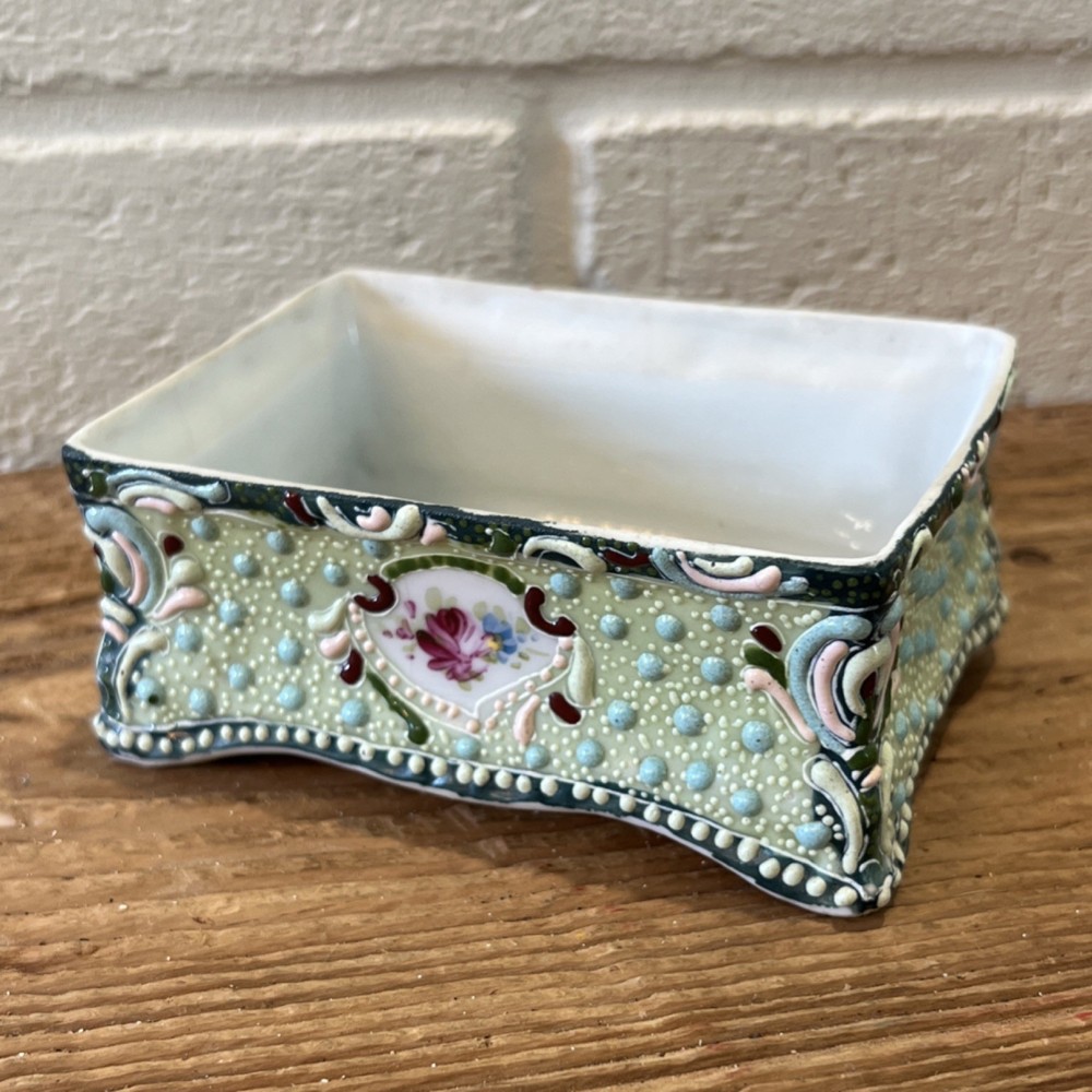 Vintage Ceramic Rectangular Planter Small Floral Multicolor Hand Painted