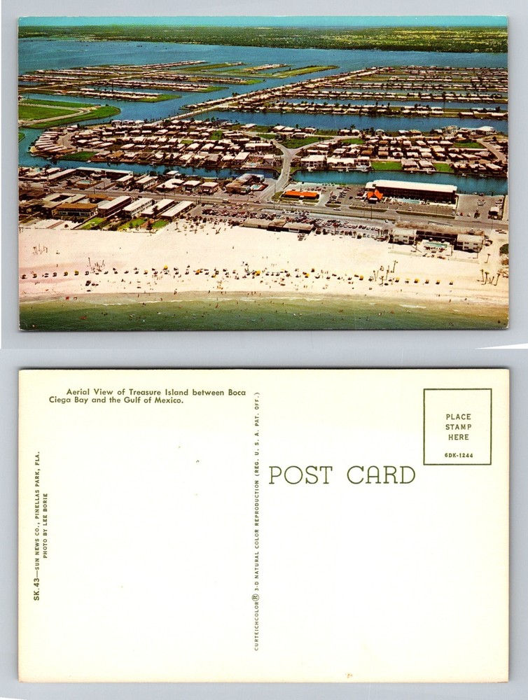 Treasure Island, FL-Florida, Aerial View Boca Ciega Bay Vintage Postcard