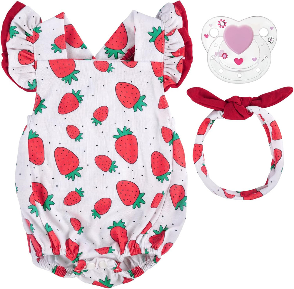3Pcs Reborn Baby Doll Clothes for 17-22 Inch Dolls,Strawberry Outfit Set with Ma