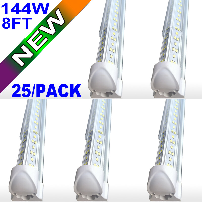 25/Pack 8ft LED Shop Light T8 Linkable Ceiling Fixture 144W Daylight 6500K Clear