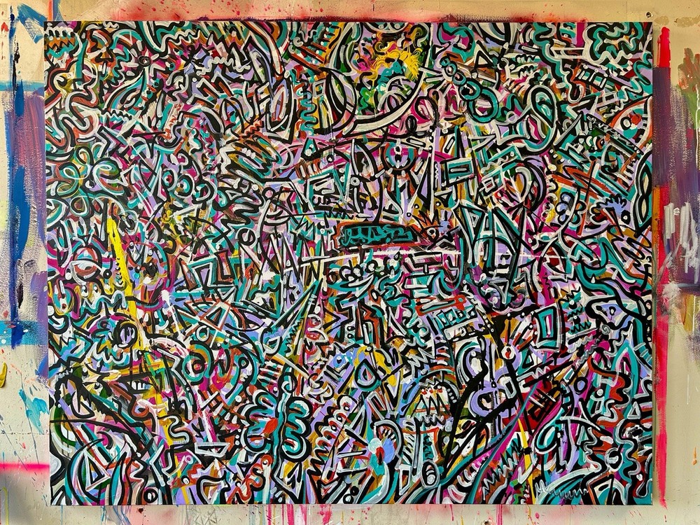 Original Abstract Painting 60x48 Large Canvas | Modern Graffiti Pop Art | Signed
