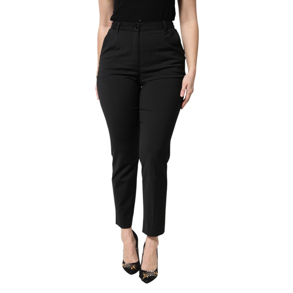 DOLCE & GABBANA Pants Black Polyester High Waist Slim Trouser IT42/US8/M 450usd