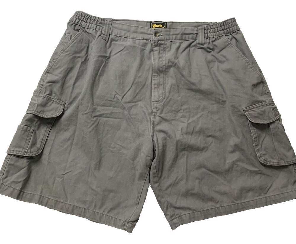 Work N' Sport Casual Flat Front Men's Cargo Shorts XL (40/42) Grey 100% Cotton