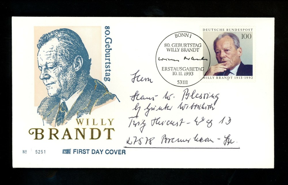 Postal History Germany FDC #1819 Willy Brandt politics 1993
