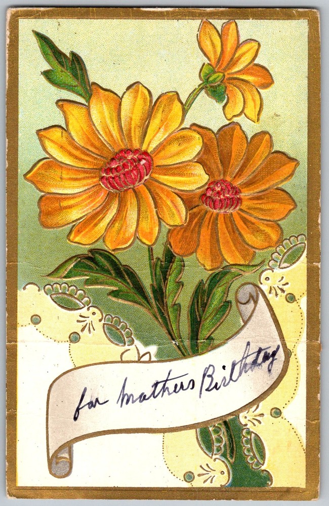 Antique Postcard Mother's Birthday Flowers 1910s