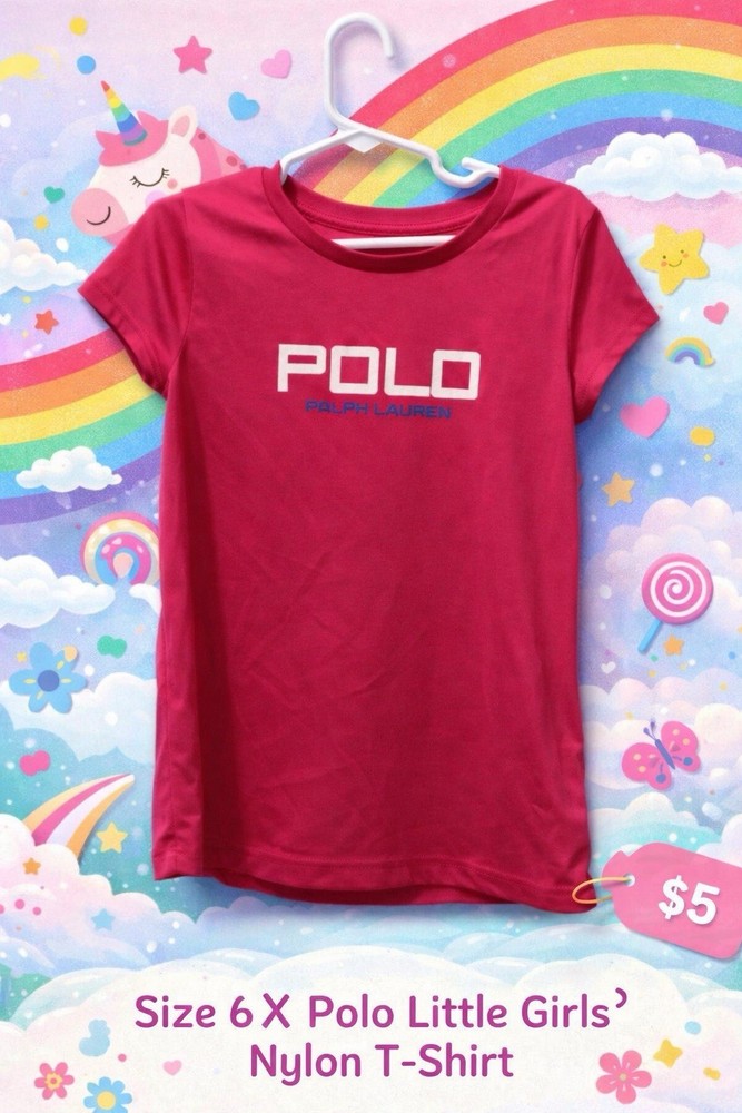t:Polo Ralph Lauren Little Girls Nylon Tee Shirt – Size 6X – Bright Pink