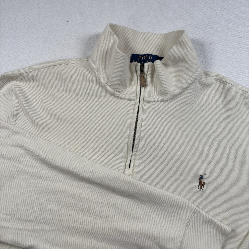 POLO RALPH LAUREN Estate-Rib Quarter-Zip Pullover Men's Size Large Beige