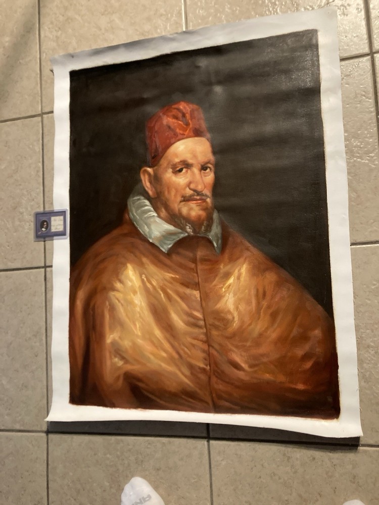 Hand Painted Replica Of Pope Innocent X By Diego Velasquez + Hand Written Relic!