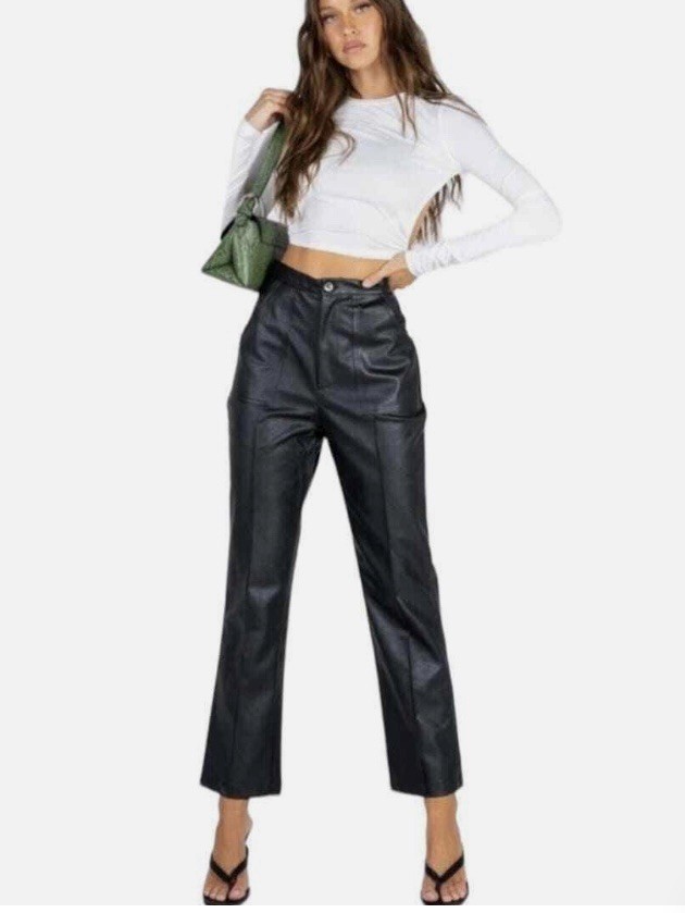 Princess Polly Encore Vegan Leather Straight Leg Pants Size 8 Black  