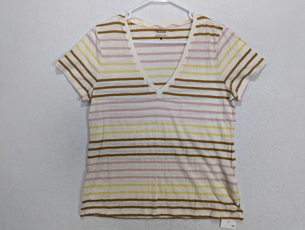 Madewell Womens Striped Tee Top Shirt  Size M Cotton Blend Multicolor