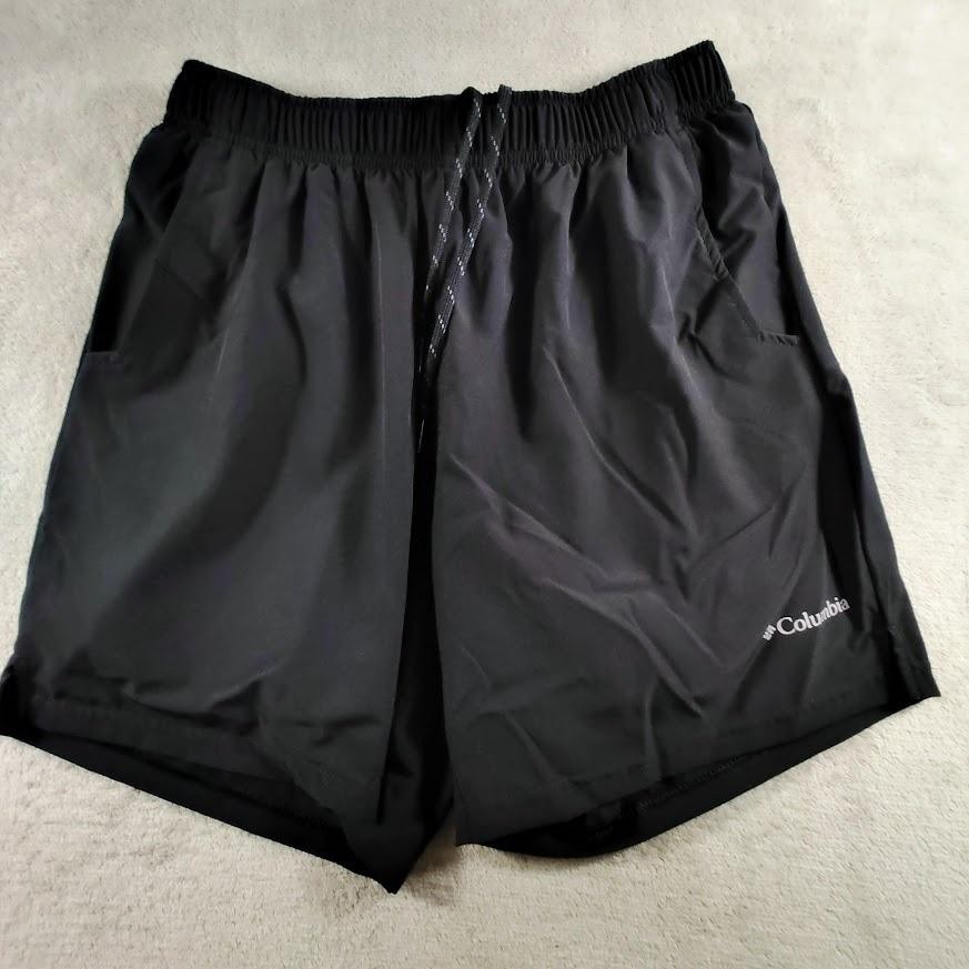 Columbia Athletic Shorts Mens M Black 6 Inseam Elastic Waist Drawstring A01876