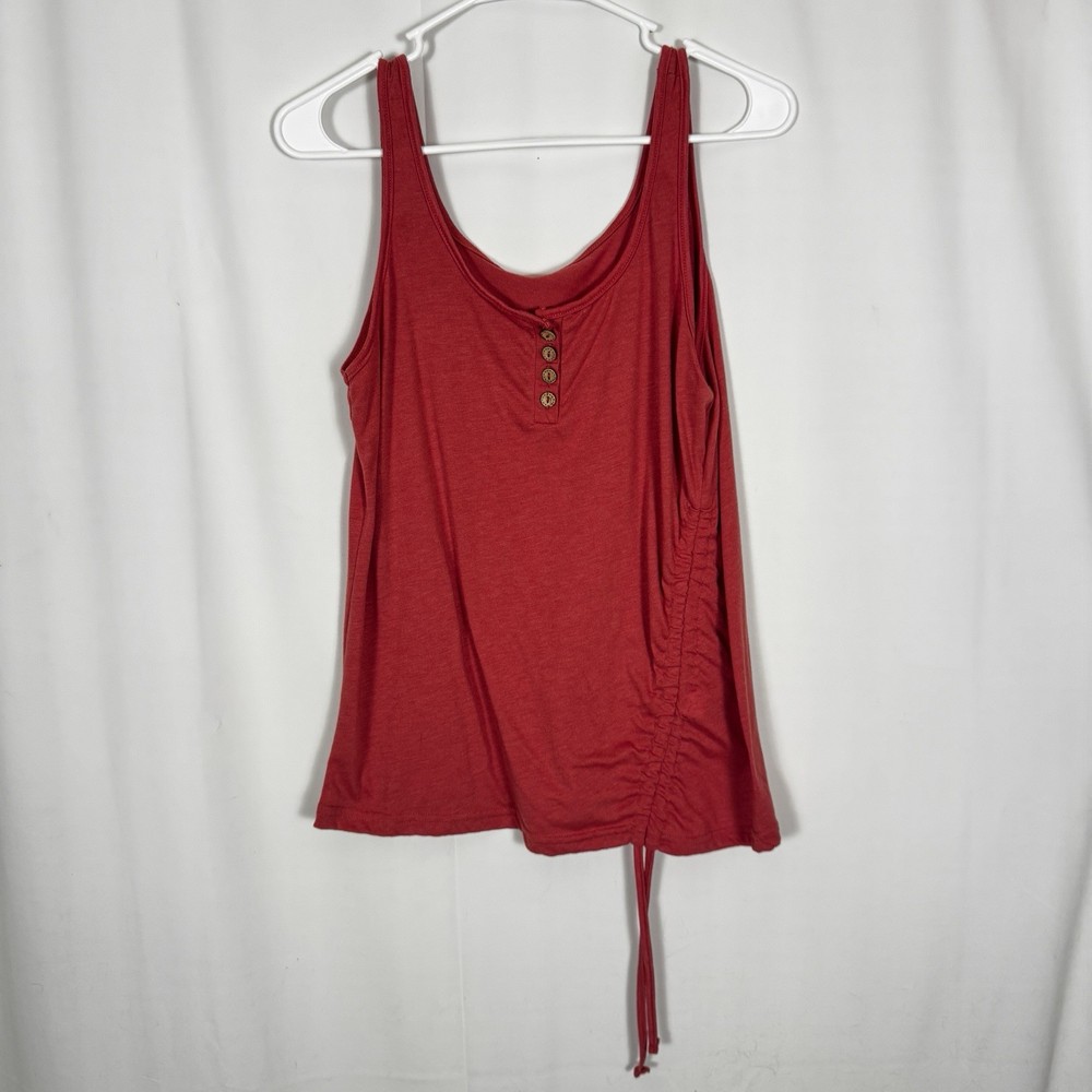 Womens Medium Coral Tank Top Ruched Side Drawstring Sleeveless Casual Shirt