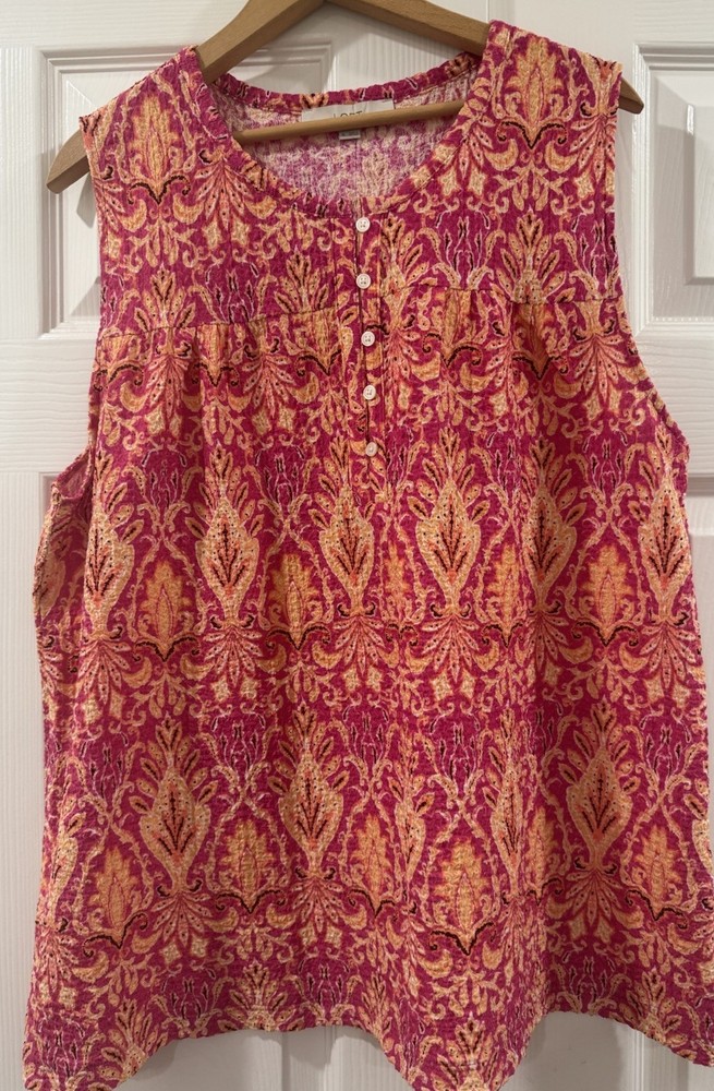 LOFT Floral Sleeveless Blouse Women XL Orange Pink