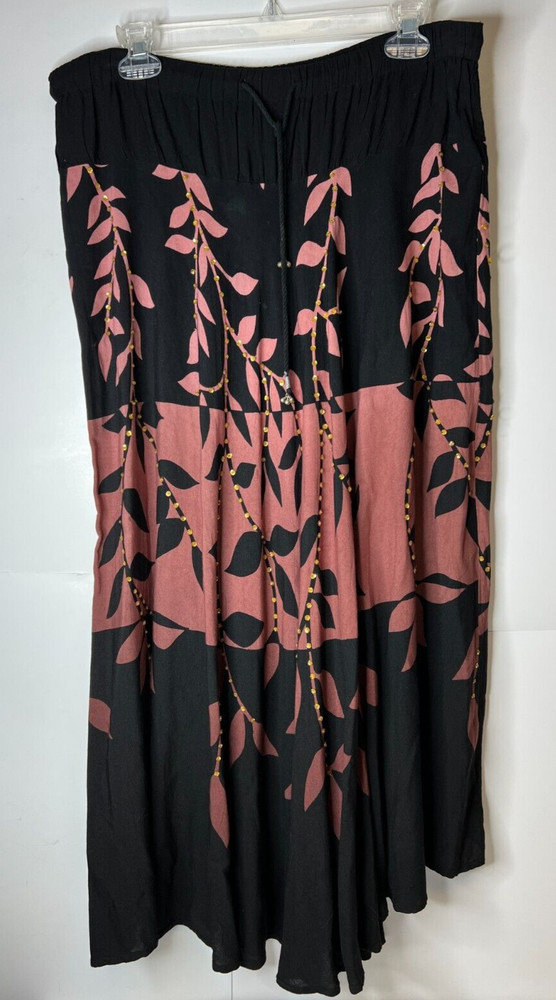 First Vision By Shirin Gypsy Boho Maxi Skirt Black Floral Rhinestones One Size-M