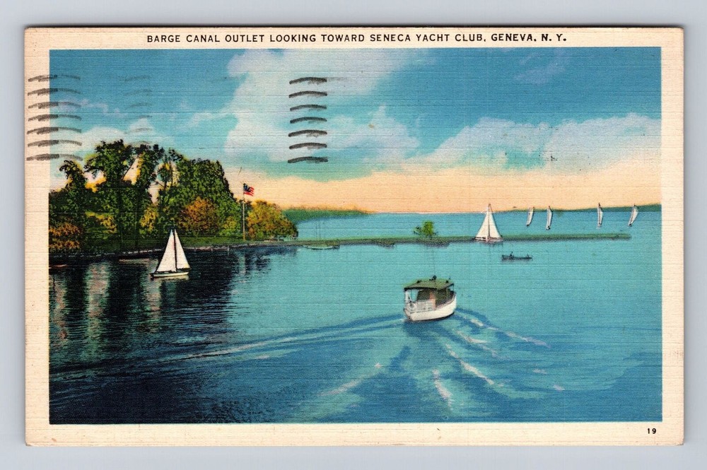 Geneva NY-New York Barge Canal Outlet, Seneca Yacht Club, Vintage c1944 Postcard