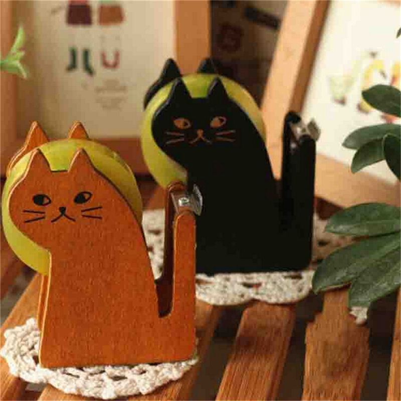 Cute Cat Shape Wooden Tape Dispenser Tape Cutter Office School Supplies_s*a5