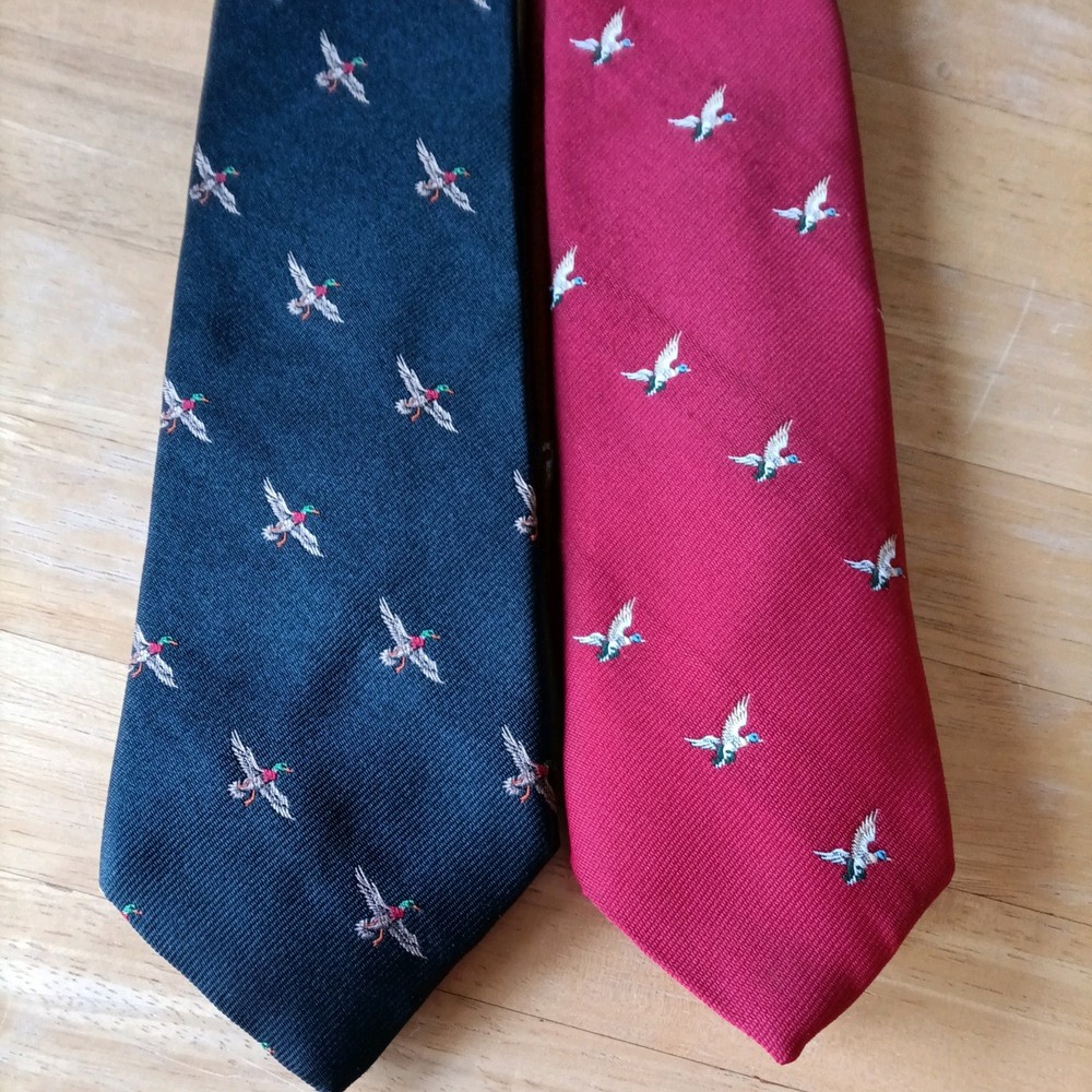 Vintage Hickey's Grosse Pointe Michigan Mallard Duck Neck Tie Lot of 2 Red Blue