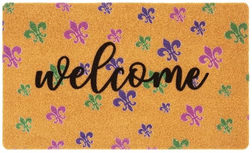 Mardi-Gras Coir-Front Door-Mat for Outdoor - Entrance Fleur-De-Lis Welcome