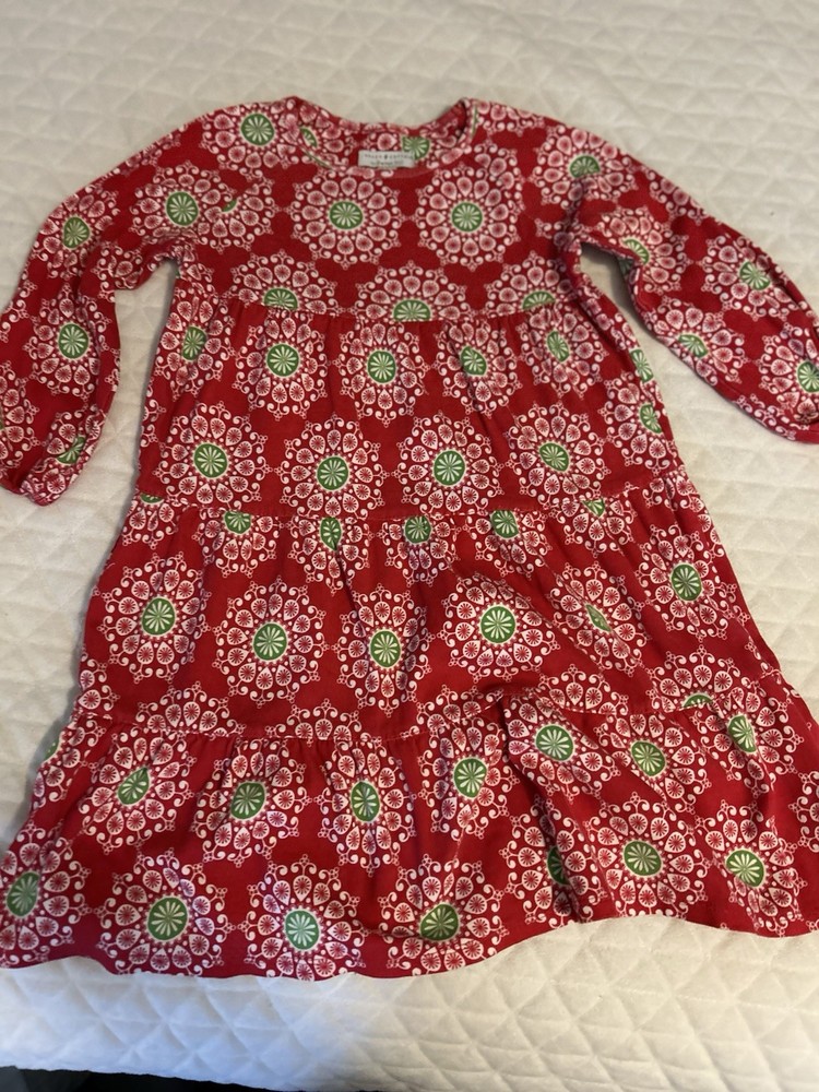 Green Cotton by Garnet Hill Kids Girl’s Patterned Tiered Long Sleeve Dress 6