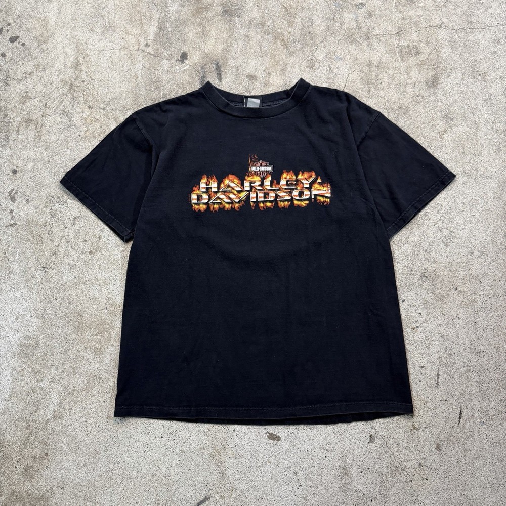 Vintage Made In USA Harley Davidson Flames Shirt Sacramento CA Size XL