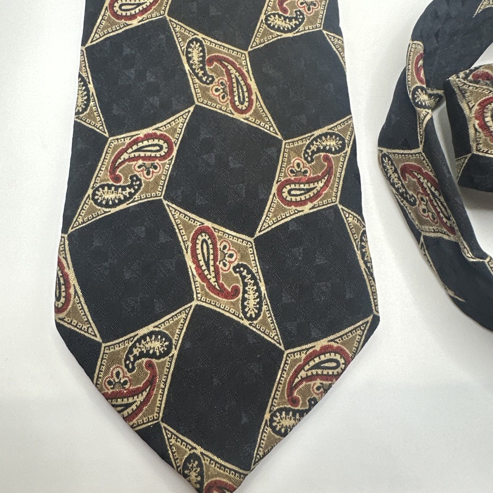 Stafford Men's Black Silk Tie Multicolor Paisley Necktie Hand Made in Italy