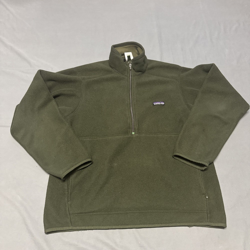 Vtg Y2K Patagonia Synchilla Mens Medium Pullover Fleece Jacket Green 1/4 Zip 90s